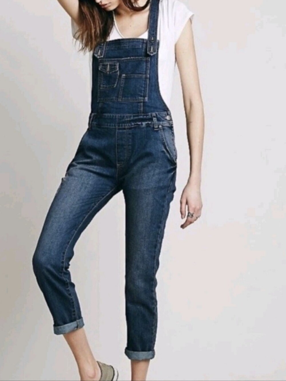 Free People Dark Blue Denim Overalls
